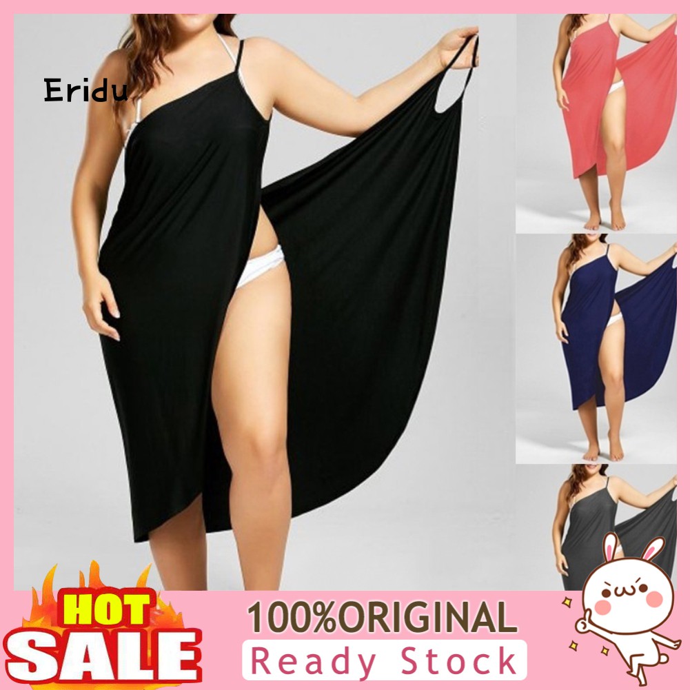 Eri_lyq.Plus Size Summer Beach Sexy Women Solid Color Wrap Dress Bikini Cover Up Sarongs