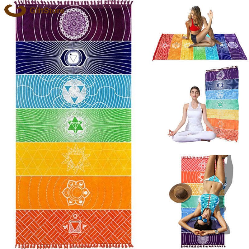 Rainbow Boho Beach Mat Mandala Blanket Striped Wall Hanging Tapestry Scarf Yoga Mat G✱S