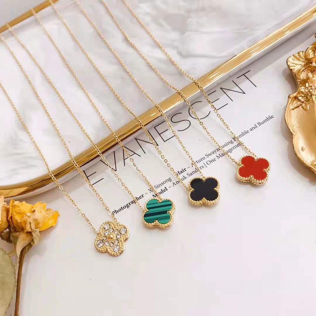 Four Leaf Clover Necklace For Women Fashion Temperament Luxurious Stainless Steel Gold Necklace Accessories Female