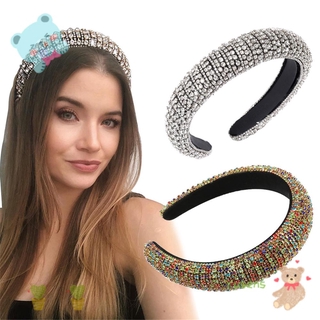 FRCOLOR Wide Crystal Headbands Diamond Padded Headband Goth Wedding Headpiece Baroque Retro Hair Accessories for Woman Girls 