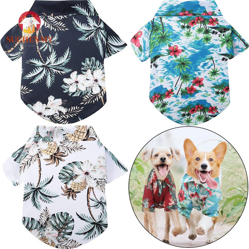 S Dog Shirt Hawaiian Style Pet Clothes Dog Apparel Suit with Coconut Tree Print for Small Pet Dog Cat 