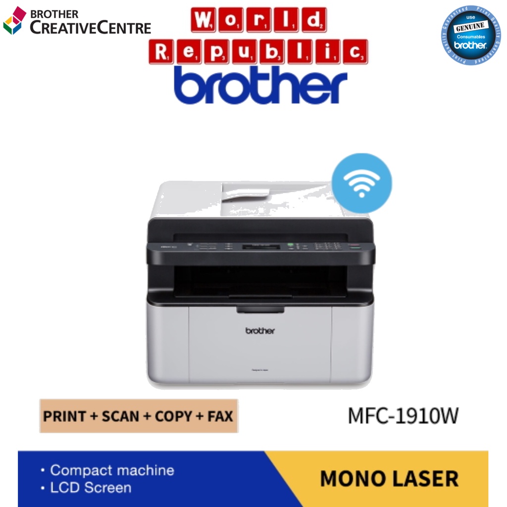 Brother Printer Wireless MFC-1910W Laser Printer Fax, ADF and Wireless Capability - TN-1000 TN1000 DR-1000 DR1000