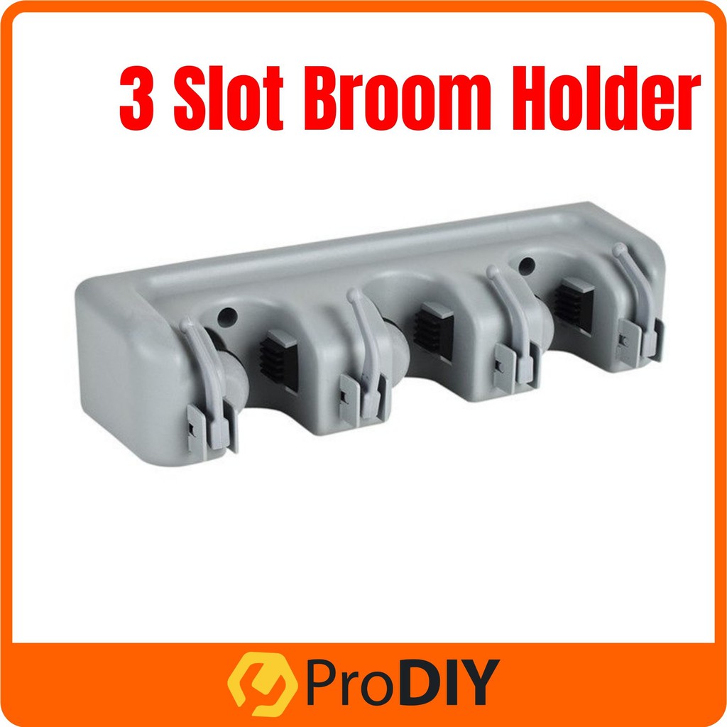 3/4/5 Slot Mop and Broom Holder Brush Broom Hanger Storage Rack Kitchen Organizer with Mounted Accessory (RANDOM COLOUR)