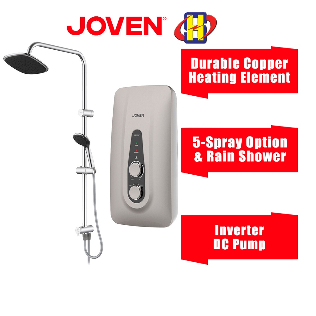Joven Instant Water Heater (DC Pump/Rain Shower/Dark Silver) SB11 Series 5-Spray Pattern Showerhead SB11iP-RS