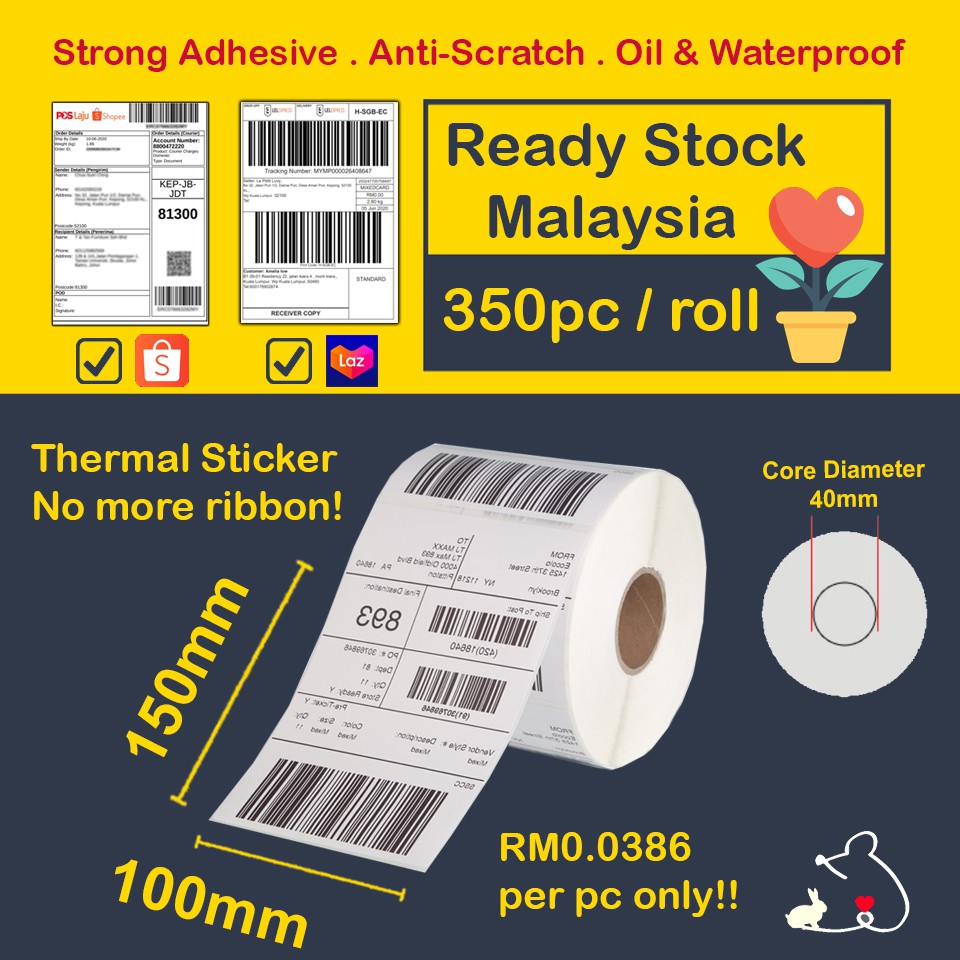 (100x150mm) 350pcs Thermal Paper Sticker Shipping Label Sticker Waybill