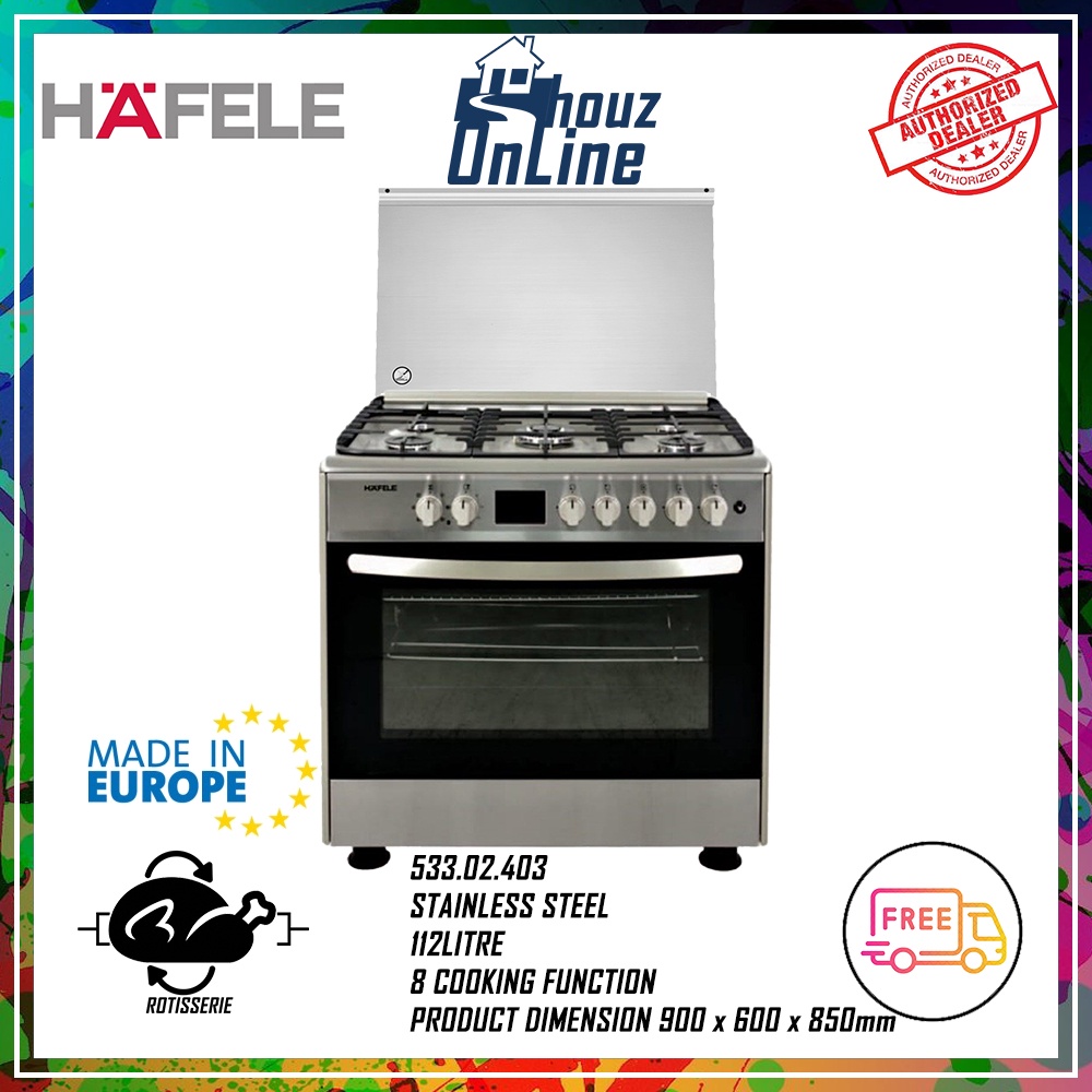 [FREE DELIVERY WITHIN KLANG VALLEY ONLY] HAFELE 90CM RANGE COOKER 5 BURNER 533.02.403 112LITRE ELECTRIC OVEN