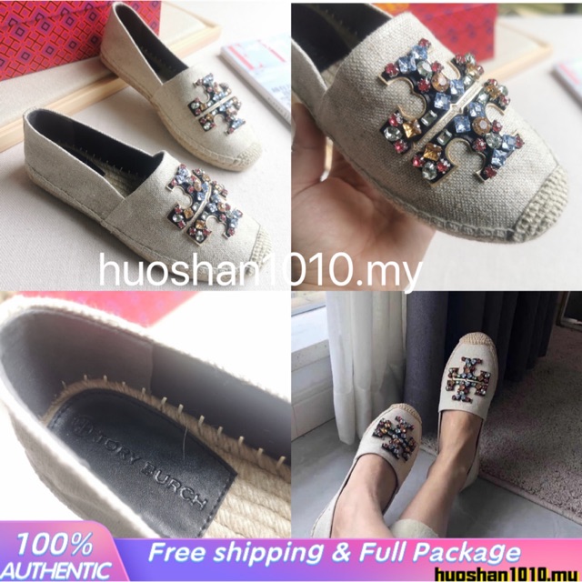 TB Tory burch women Rhinestone flat shoes canvas shoes fisherman shoes |  Shopee Malaysia