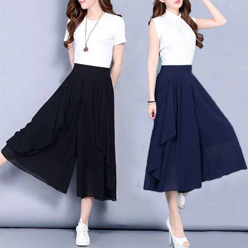 Women Pants Summer 7 Point Short Wide Leg Plus Size Casual Chiffon Long Pants