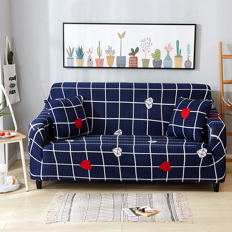 Dark Plaid Couch Cover Romantic Diamond And Red Heart Shape