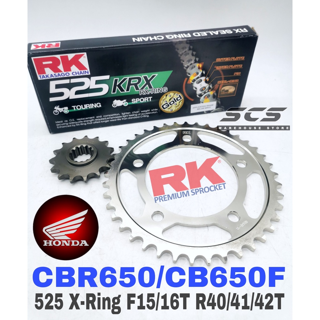 RK Sprocket Set Honda CBR650F / CB650F 525 X-Ring Black Gold Chain ...
