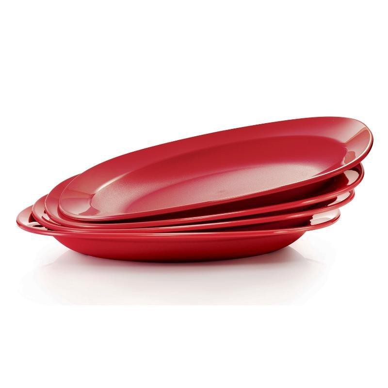 TUPPERWARE ROYAL RED BLOSSOM DINING PLATES 390ML (4) SET