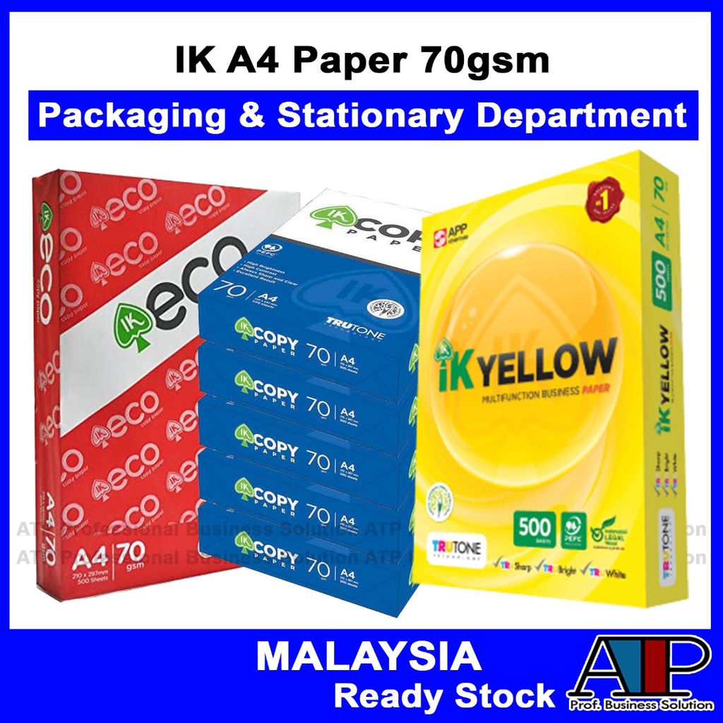 IK A4 Copier Paper 70gsm 500 sheets IK Eco IK Yellow A4 Paper [Per