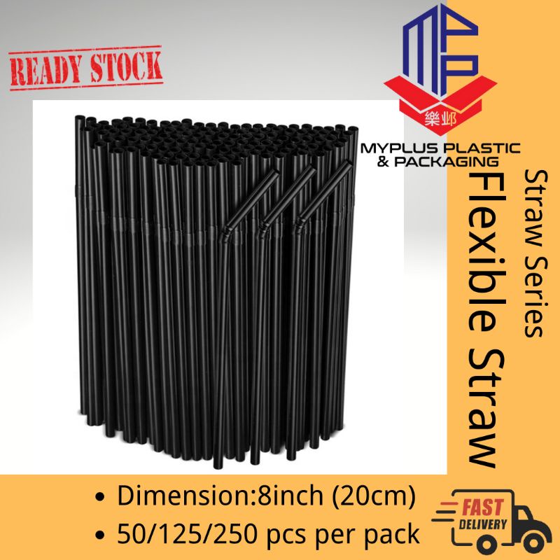 Black Flexible Straw Flat 50/125/250 straws +- Straws Drinking Straws