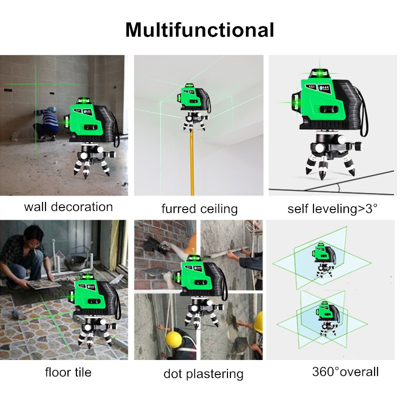 Hot 3d Laser Level 12 Line Green Self Leveling Outdoor Rotary