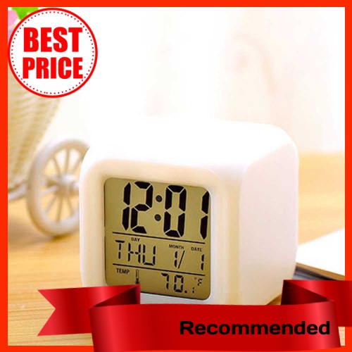 Multifunction 7 Changing Colors LED Digital Alarm Clock Cube Glowing