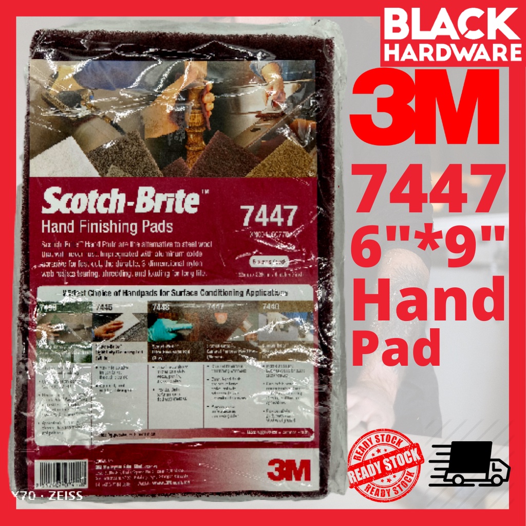 Black Hardware 3M 7447 Scotch Brite PRO Hand Pad Cleaning Cloth Polish Metal Besi Car Kereta Wood Ka
