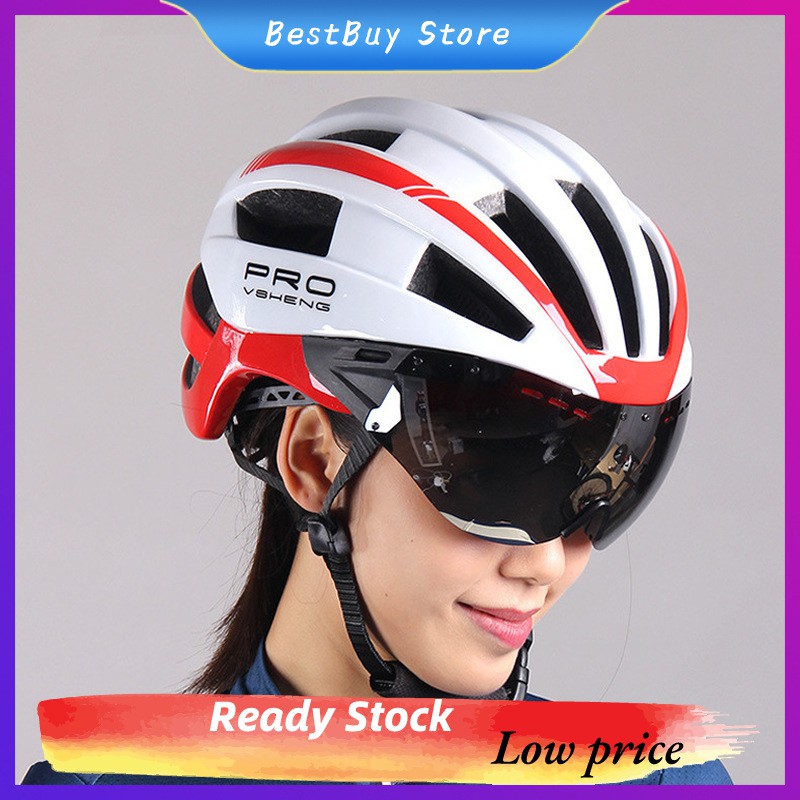 mountain bike helmet and goggles