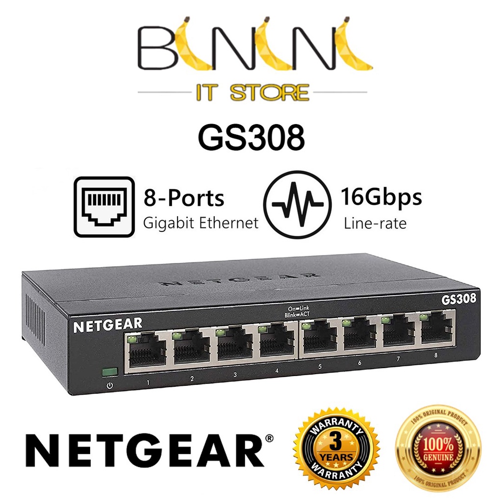 NETGEAR GS308 8 PORT GIGABIT SOHO DESKTOP / WALLMOUNT SWITCH