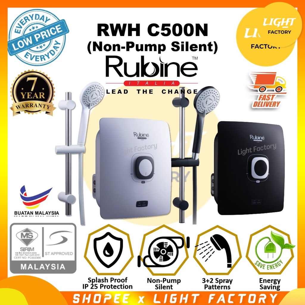 Rubine RWH-C500N Instant Water Heater Without Pump CUBO Series Black / Rubine SSE890N Non-Pump Water Heater White