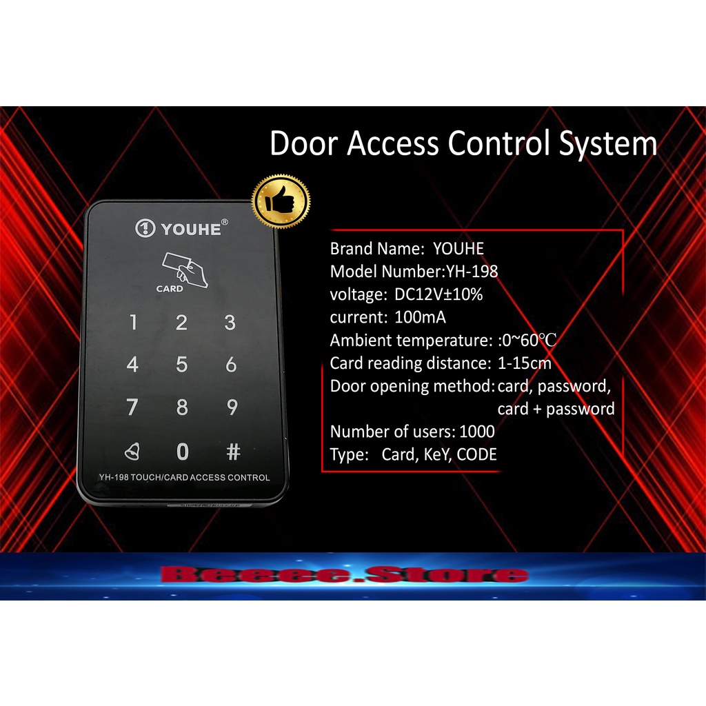 YOUHE Standalone Door Lock Access Control System Touch Keypad Door Rfid ...