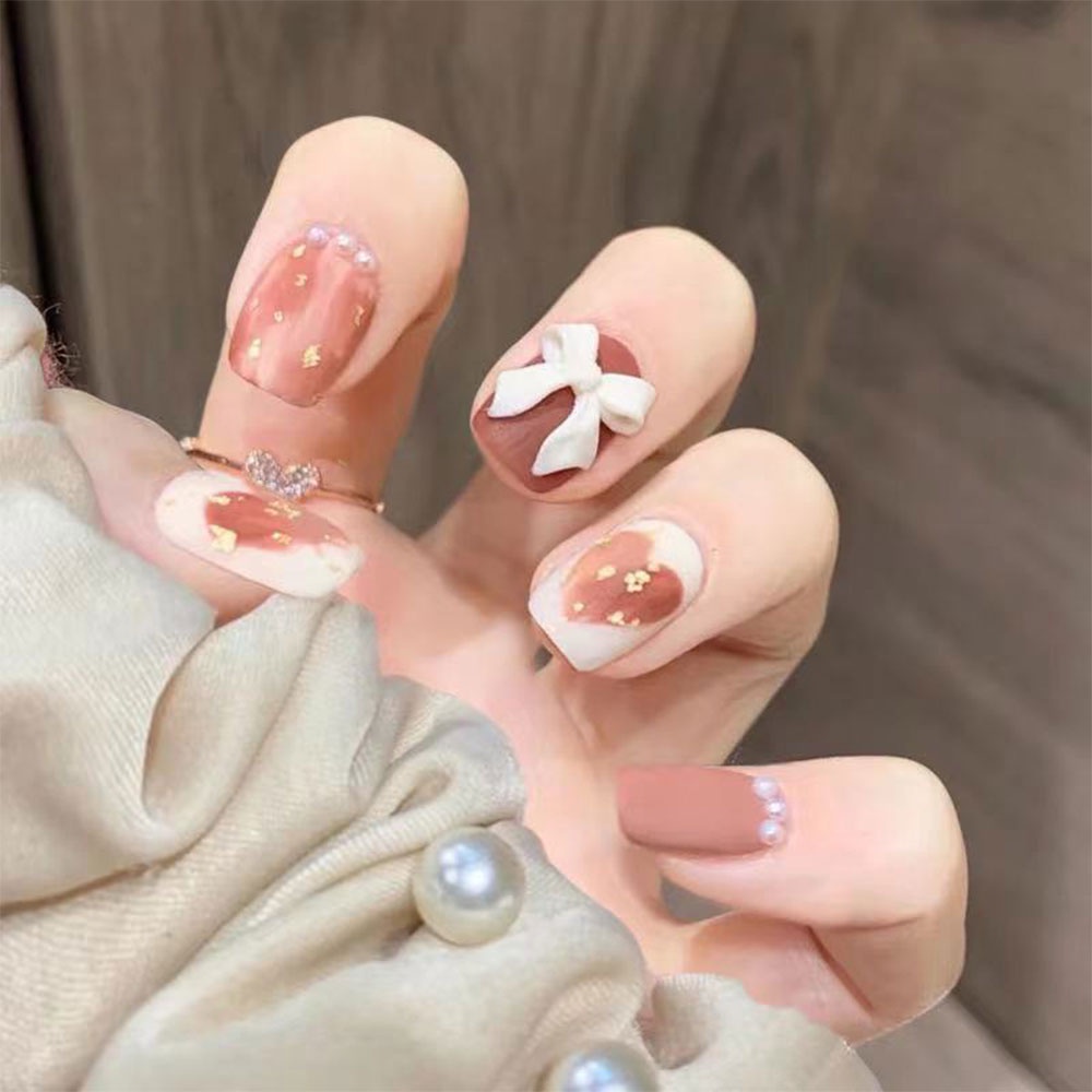 Artificia 24pcs Fake Nail Set With Glue Nail Sticker kuku palsu Nail Care  Matte Nail Beauty Wear Manicure Long French Nail | Shopee Malaysia