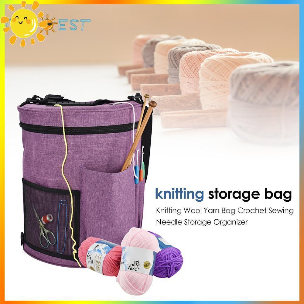 Large Capacity Barrel Knitting Wool Yarn Bag Crochet Sewing Needle Weaving Storage Handbag Organizer