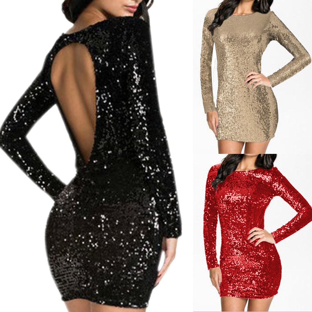 Womens Sparkle Glitzy Glam Dress Sequin Evening Party Dress