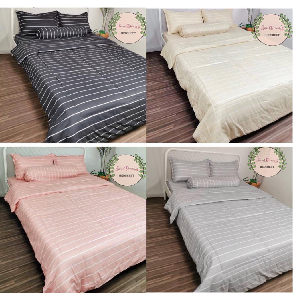 Vintage Lining Pastel Color Bedsheet With Comforter 5in1 Set For