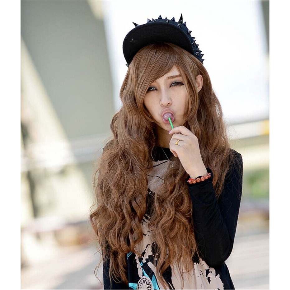 Lolita Synthetic Hair Wigs With Bangs 65cm Long Corn Perm Fluffy