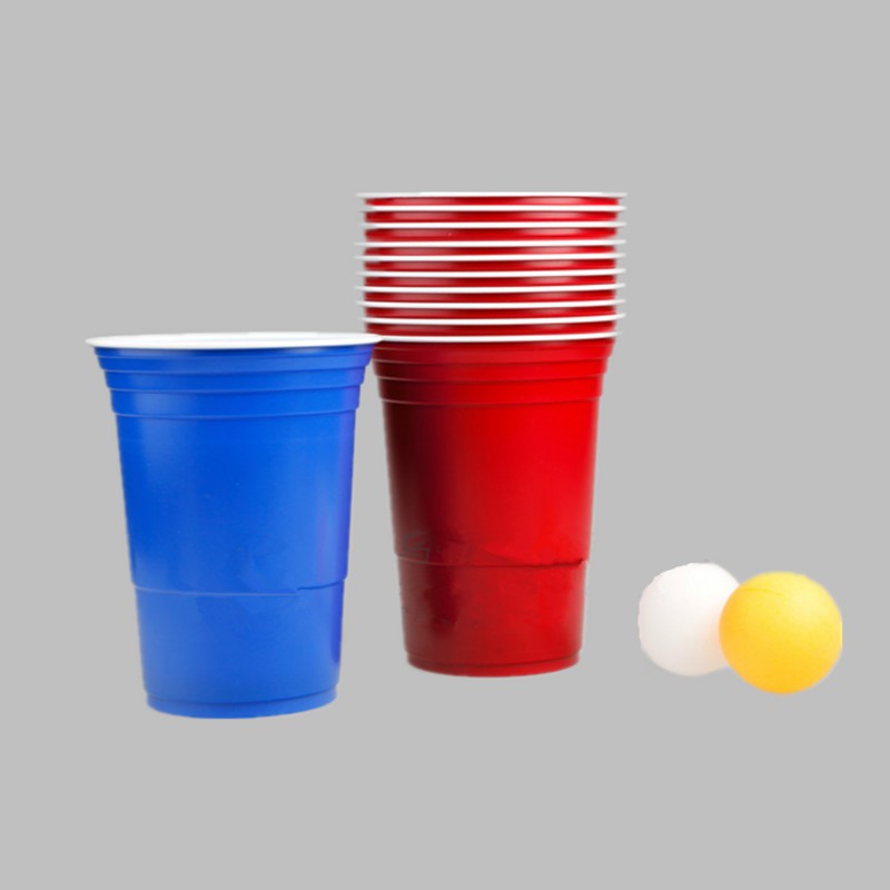 100pcs Red Cups and 15 Ping Pong Balls Fun Birthday College Parties Alcoholic Party Games Disposable Plastic 16oz Cup for Indoor Outdoor Beerpong Classic Drinking Game American Beer Pong Set 