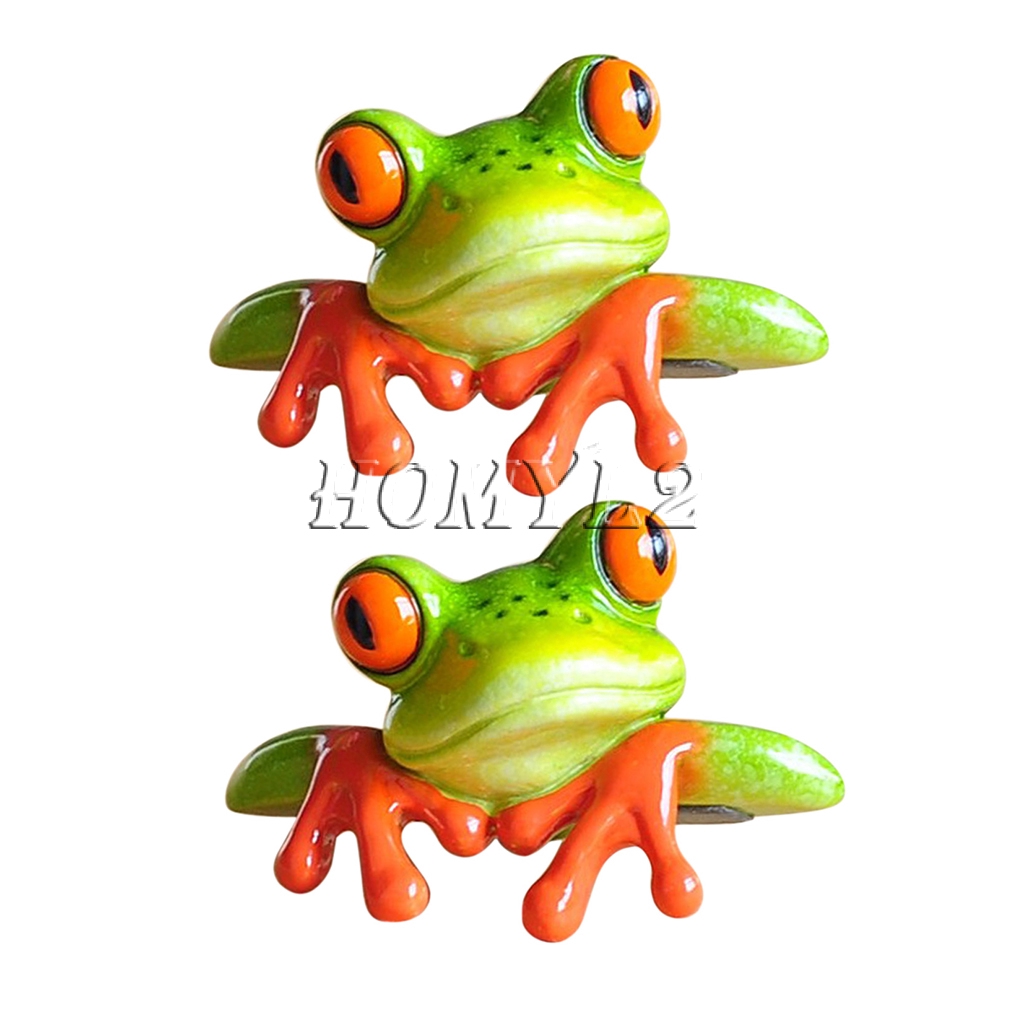 2x Green Resin Crafts 3d Frog Figurine Miniature Statue Office