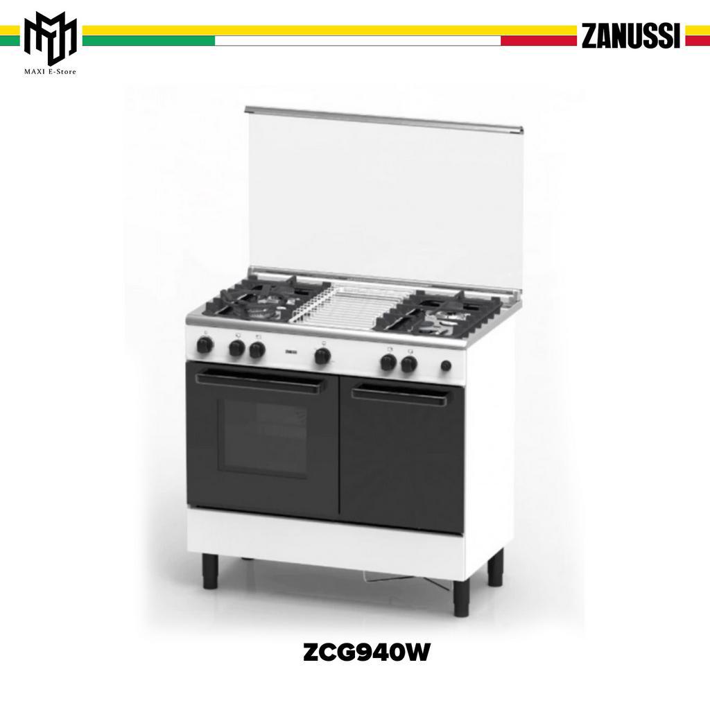 Zanussi ZCG-940W Free Standing Gas Cooker (62L Gas Oven) 4 Gas Burners - White/Black - ZCG940W Dapur Gas Bebas Berdiri