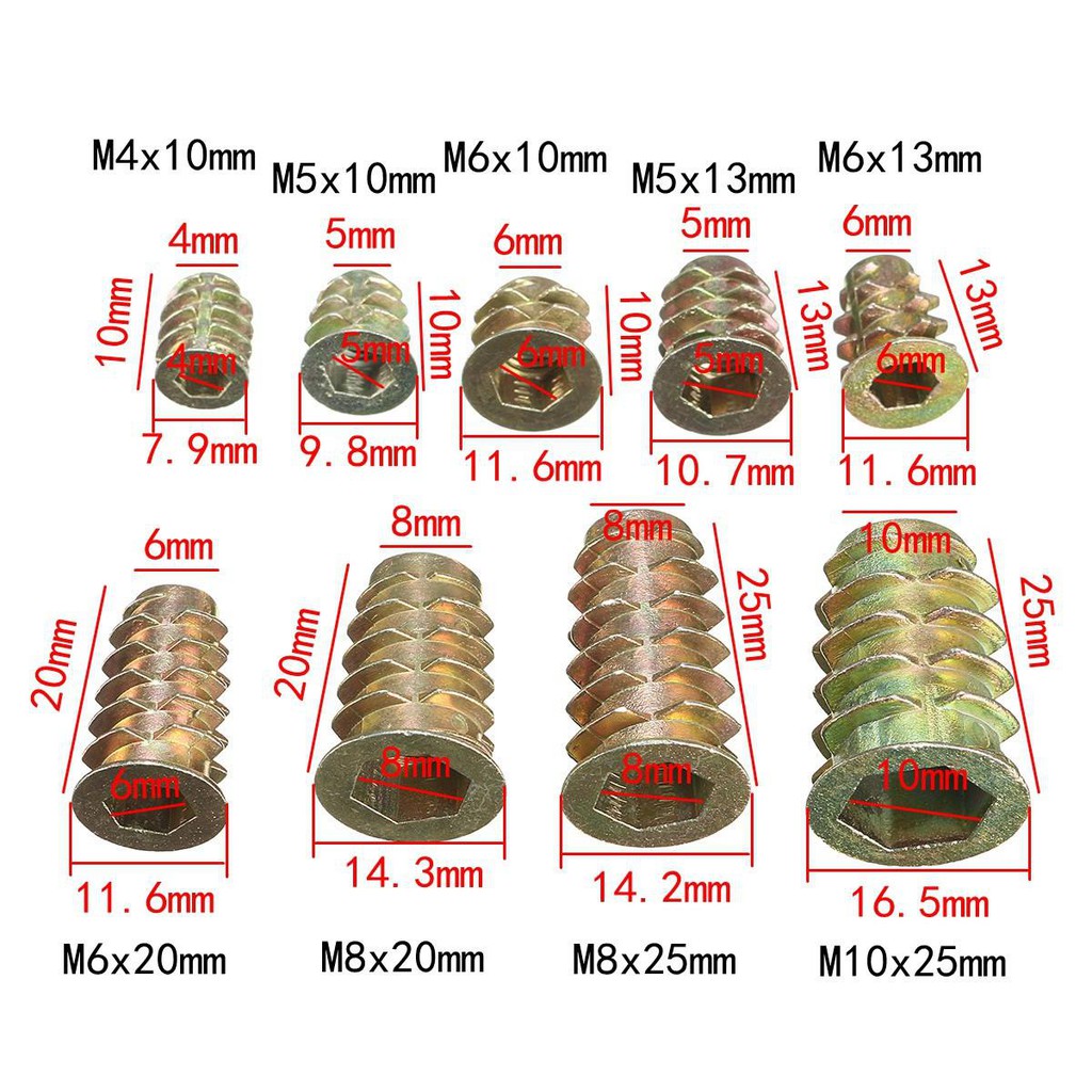 10pcs-hex-drive-screw-in-threaded-insert-type-d-nut-for-wood-with