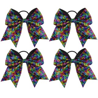 Sequin Cheer Bow Big School Hair Bow With Elastic Tie For