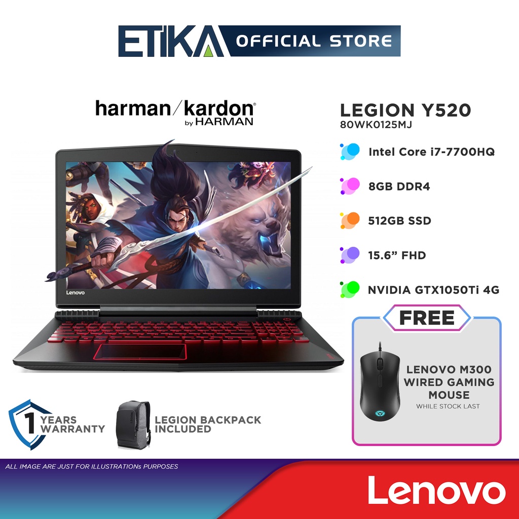 Wrap lodret famlende Lenovo Legion Y520-15IKBN 80WK0125MJ Gaming Laptop (Intel Core i7/ 8GB/  512GB/ GTX1050Ti/ 15.6" FHD/ W10) | Shopee Malaysia