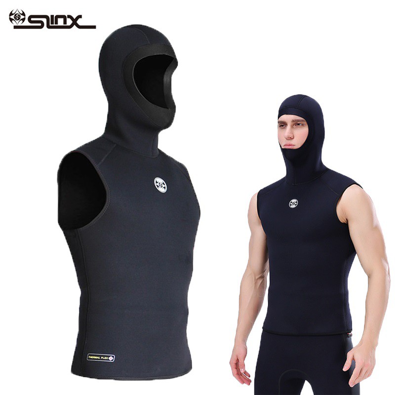 SLINX Men 3mm Hooded Warm Diving Vest Sleeveless Thermal Surfing Wetsuit 
