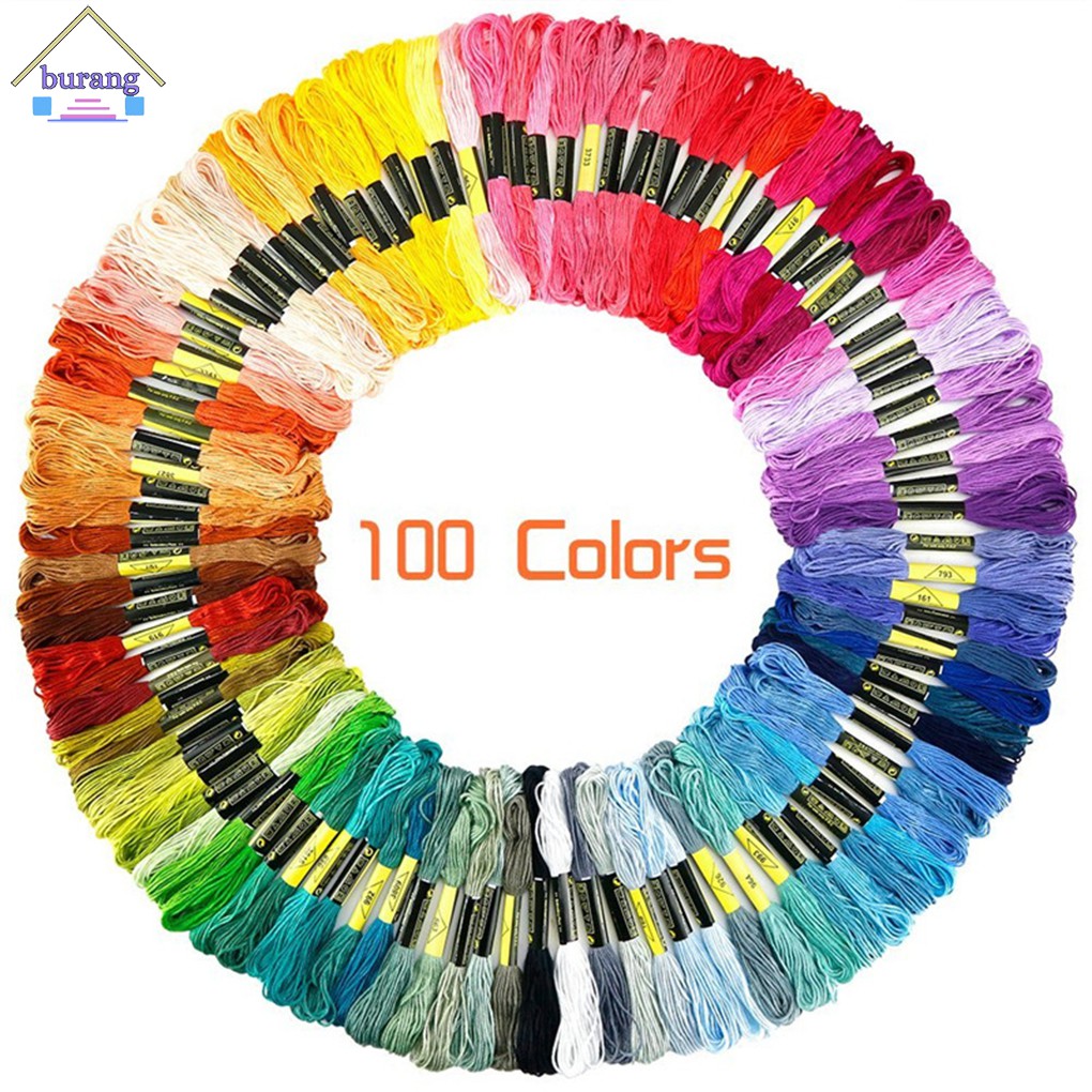 Embroidery Set Cross Stitch Sewing Frame Mix Colors Sewing Thread Kit Skeins Cross Stitch Project for Beginners Adults Knitting 100PCS+54 Tool 