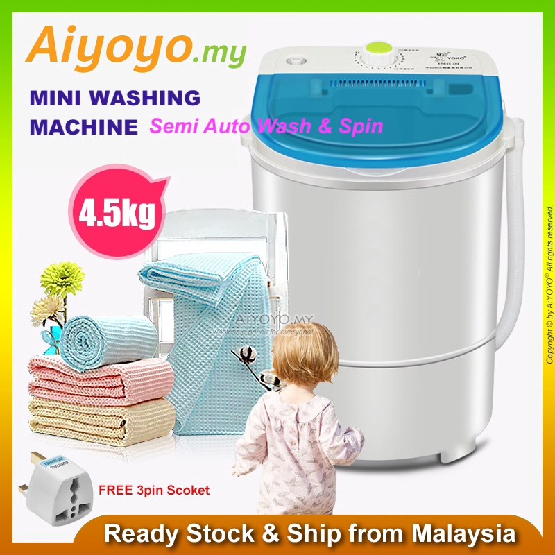 Mini Washing Machine 4.5kg Semi Auto Laundry Clothes Washer Spinner Dehydration Single Barrel Hostel Home