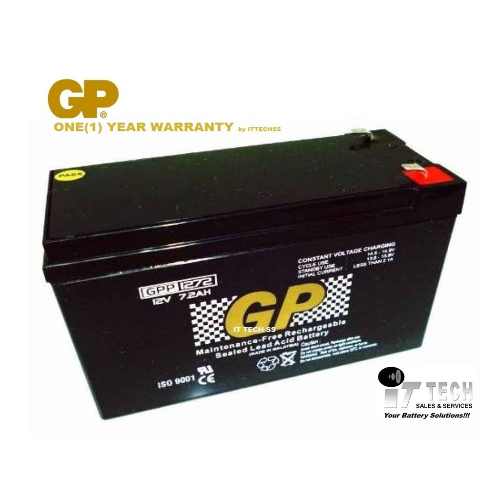 Gp Battery 12v 7 2ah Premium Industrial Grade 2 2 With 1 Year Warranty For Solar And Back Up Shopee Malaysia