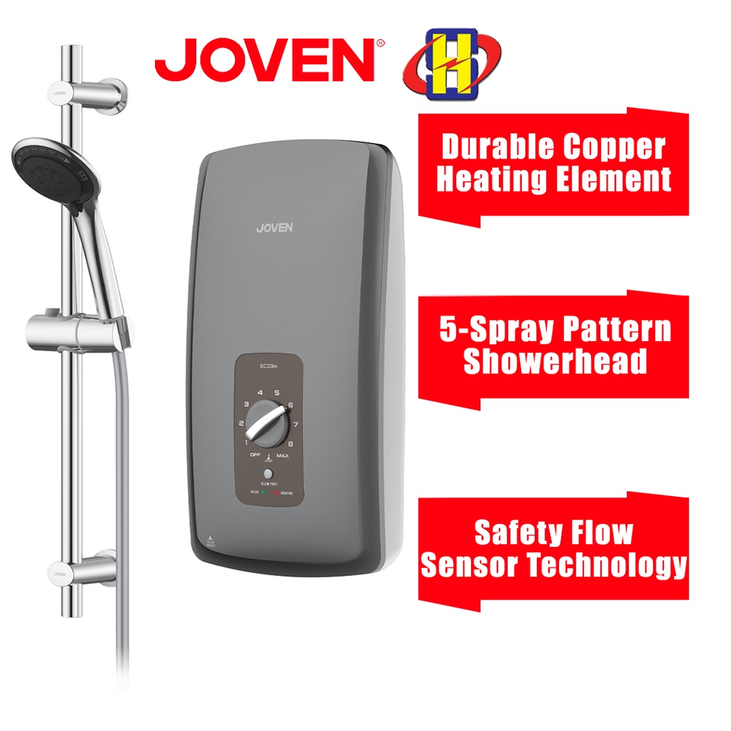 Joven Water Heater (Non-Pump/Dark Grey) SC33 Series 5-Spray Pattern Showerhead Instant Water Heater SC33m