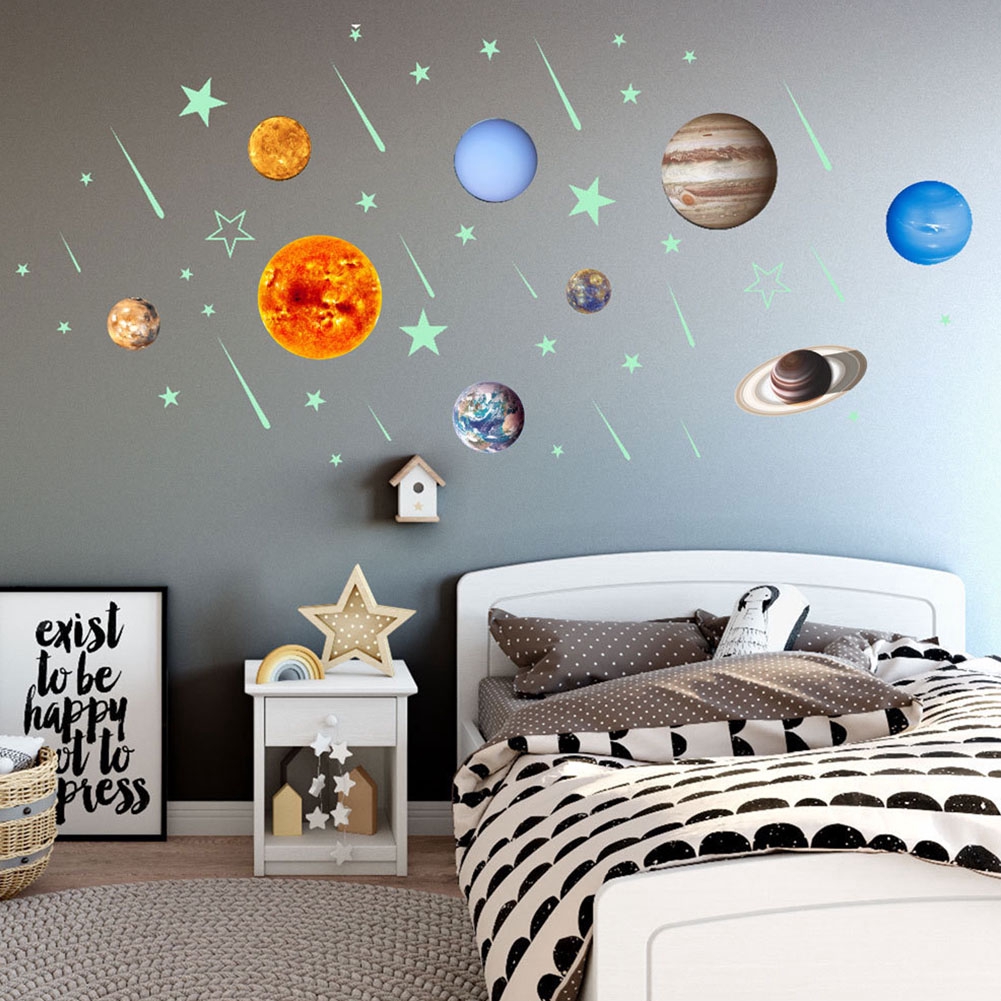 Decorative Diy Pvc Kids Bedroom Glow In The Dark Nine Planets Solar System Wall Sticker