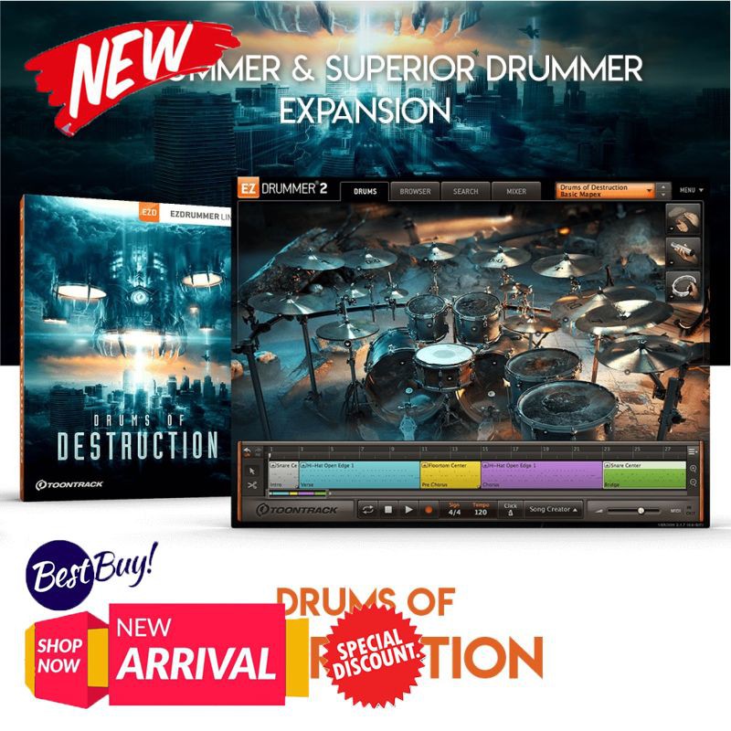 DRUMS OF DESTRUCTION TOONTRACK EZDRUMMER 2 & SUPERIOR DRUMMER 3