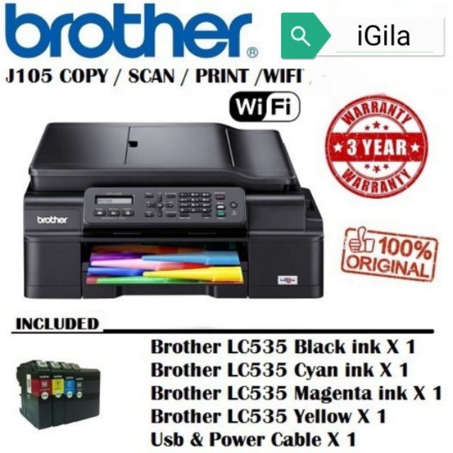 BROTHER J105 DCP-J105 WIFI 3IN-1 PRINTER (J100 CISS L3110 ...