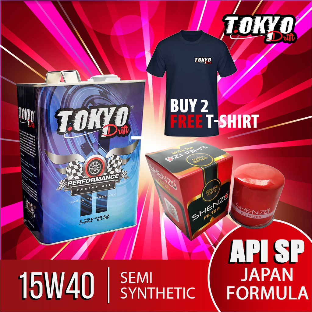 [BUY 2 FREE T-SHIRT] Tokyo Drift 15W40 Semi Synthetic Engine Oil Latest API SP Car Engine Oil 4L