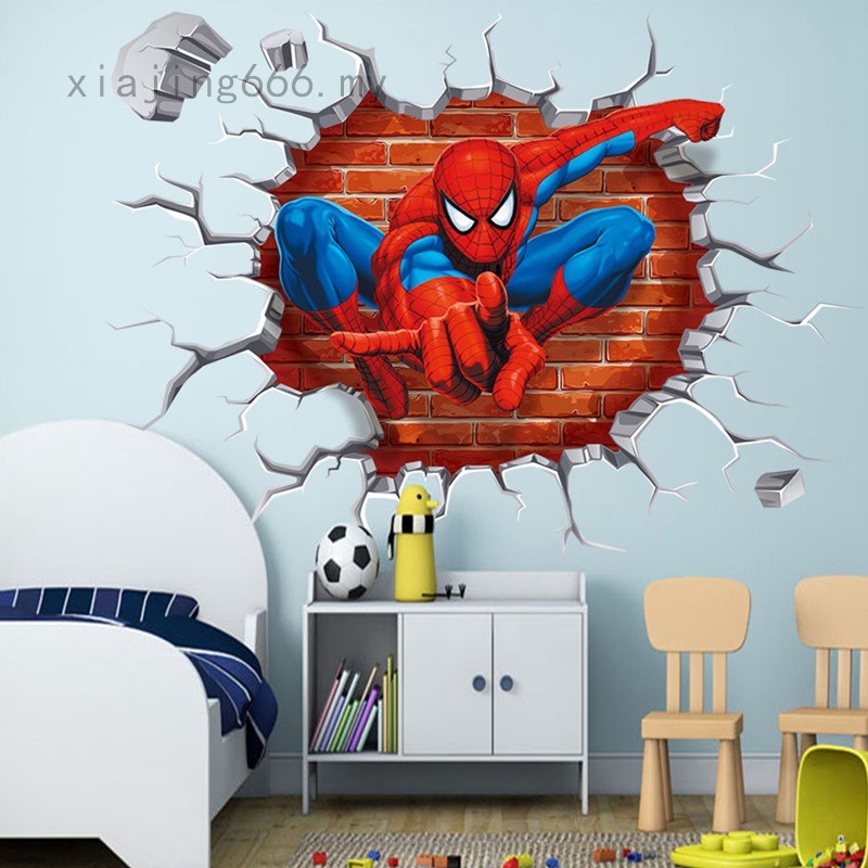 Marvel Superhero 3d Wall Stickers Crack Spiderman Avengers Bedroom Decor