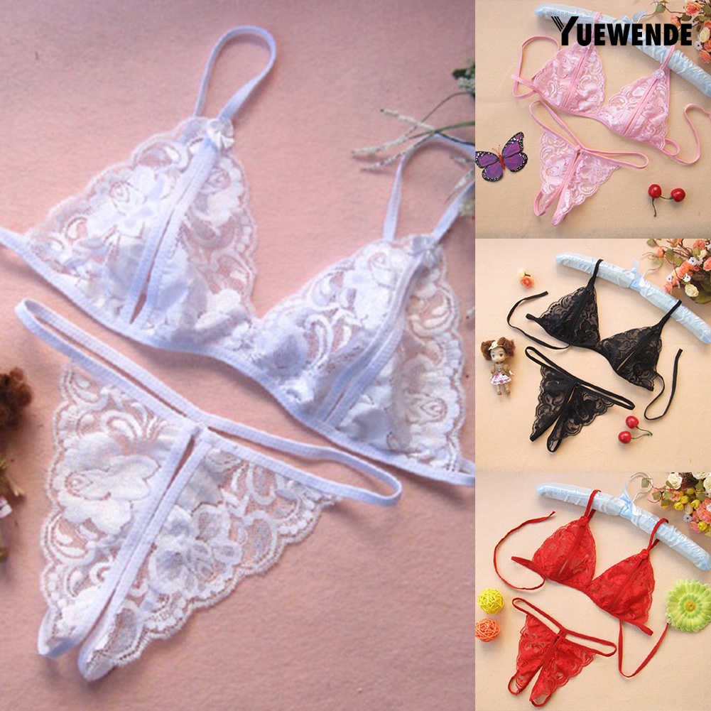 Yw Sexy Women Sheer Lace Bandage Bra Open Crotch GString Erotic
