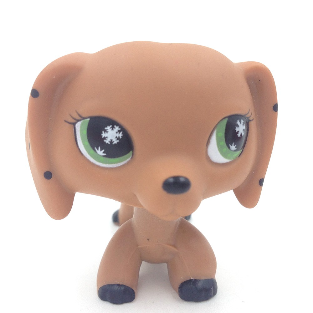 Littlest Pet Shop Toys LPS Brown Dachshund Dog Puppy Snow Green Eyes Kids Gift 
