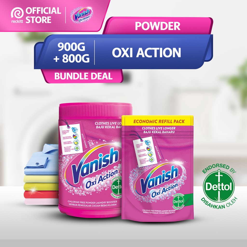 Vanish Fabric Stain Remover Powder Tub (900g + 800g) Shopee Malaysia