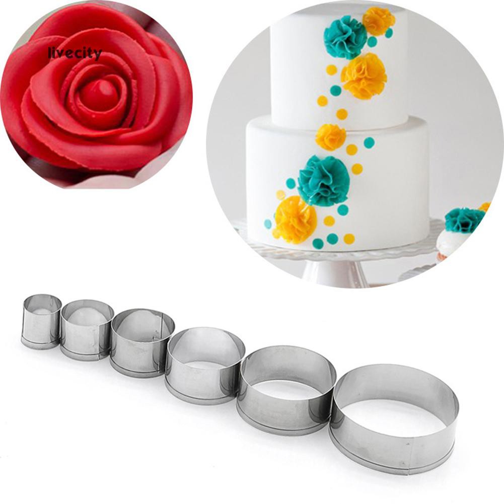 6pcs/set Stainless Steel Cake Fondant Molds Rose Flower Cutters Tools