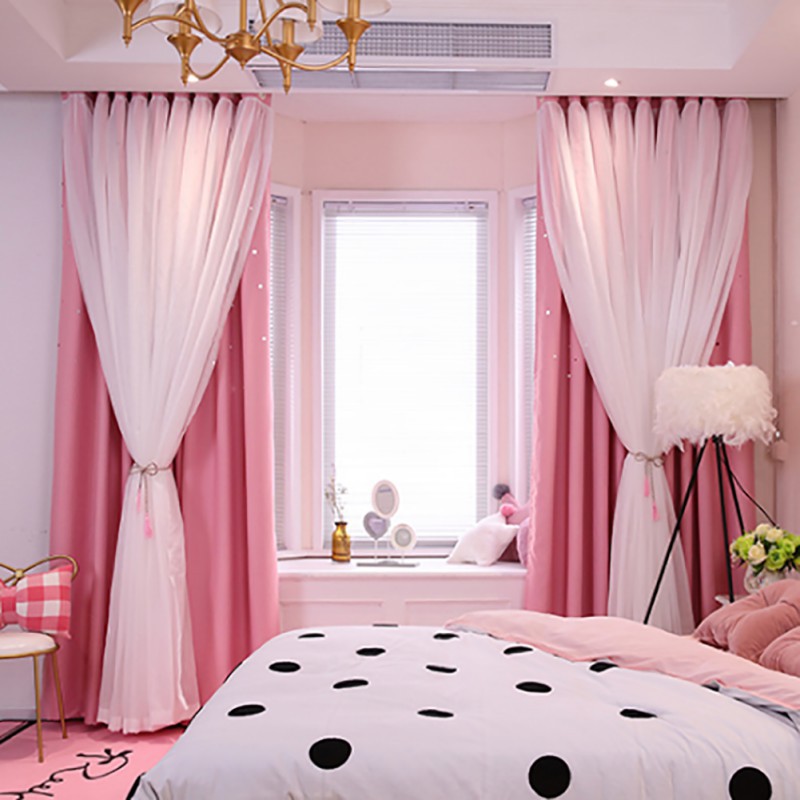 Home Nordic Modern Tulle Black Out Double Curtains With Stars